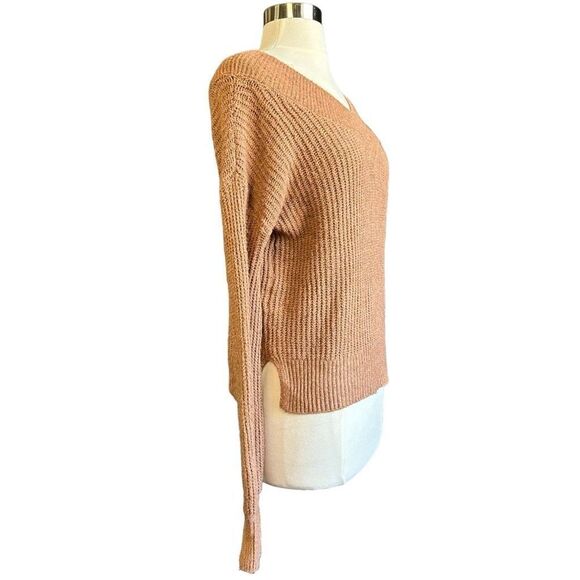 Pink Rose Crossover V Shape Cozy Soft Ribbed Pullover Sweater - Picture 5 of 7